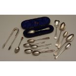 A small quantity of silver teaspoons, to include an old English pattern teaspoon by James Erskine,