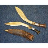 Two vintage Gurkha Kuhkri daggers, one with sheath,