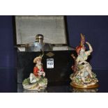 A mixed lot of collectables, comprising of two Continental porcelain figures,