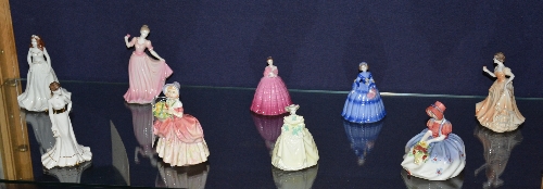 Nine Royal Doulton and Coalport bone china statuettes, comprising of Monica HN1467, Cissie HN1809, - Image 2 of 2