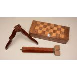 An early 20th century campaign travel chess board, with supports to interior,