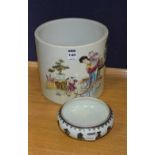 A Chinese famille rose pottery jardiniere, decorated with mother and children,