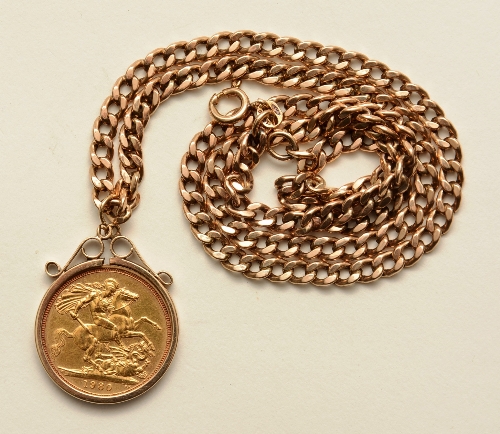 A 1980 gold sovereign, mounted as a pendant on 9ct gold chain, chain 14.1g, total weight 23. - Image 2 of 2