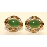 A pair of 18ct gold jade and diamond earrings,