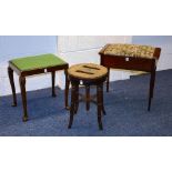 Two vintage piano stools, 50cm & 53cm high,
