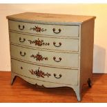 A George IV painted bow front chest of drawers, with four graduated drawers,