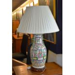 A 19th century Chinese 'Famille Rose' vase table lamp with shade,