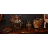 A mixed lot of Japanese pottery, to include three pairs of vases, decorated with figures,