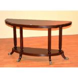 A reproduction demi-lune side table, with undertier,