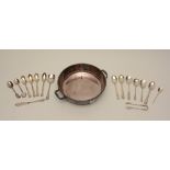A collection of eight silver teaspoons and pair of sugar tongs, 3ozt,
