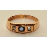 A Victorian 15ct gold sapphire and diamond gypsy ring,