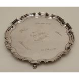 A Birmingham 1945 silver salver by Adie Bros Ltd, with scalloped edges and stepped rim,
