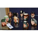 Ten Miniature Royal Doulton character jugs, comprising of Arry, Old Charley, The London Bobby,