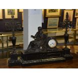 An early 20th century French spelter clock garniture,