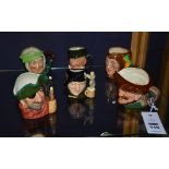 Six small Royal Doulton character jugs, comprising of Sairey Gamp, Micawber, Tam 'o Shanter,