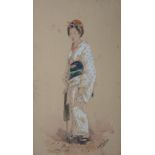 Japanese School 'Geisha' Watercolour, signed lower right, 22 x 14.