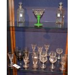 A mixed lot of late 19th/early 20th century liqueur, cordial glasses, and decanters,