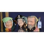 Three large Royal Doulton character jugs, comprising of Ulysses S Grant/Robert E Lee, Sairey Gamp,