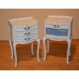 Two French white painted bedside cabinets, one with three drawers,