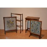 Two vintage firescreens, both with needlepoint panels, 76 & 80cm high,