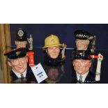 Five small Royal Doulton character jugs, comprising of the Postman no.3099, the Fireman no.