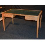 A vintage light oak campaign style desk, with two drawers,