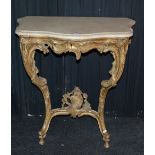A Regency giltwood plaster & gesso console table with marble top,