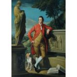 After Pompeo Batoni (Contemporary) 'Gentleman with Dog in Garden' Oil on canvas, reproduction,