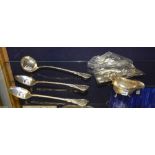 A mixed lot of 18th & 19th century flatware, comprising of three George IV matching tablespoons,