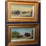 PH H Rowlands (?) 'Two Carriage Scenes' Pair of oils on canvas,