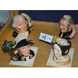 Four small Royal Doulton character jugs, comprising of Queen Victorian (1819-1901),
