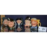 Five small Royal Doulton character jugs, comprising of Veteran Motorist, Rip Van Winkle,