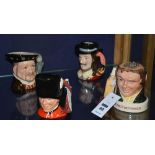 Four small Royal Doulton character jugs, comprising of Henry VIII, King Charles I no.