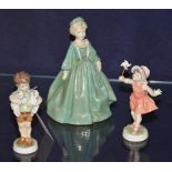 Two Royal Worcester figures modelled by FG Doughty, Three's company, Let's run,