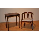 A mahogany bow front back open armchair, raised on tapering supports with spade feet, 77cm high,