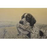 Leon Danchin (1887-1940) 'Hunting Dog Partridge Prey' Etching, signed in pencil,