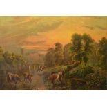 Unknown Artist 'Cows by River with Castle Beyond' Print,