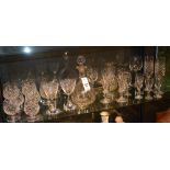 A quantity of crystal and glass, to include mallet shape glass decanter,