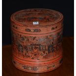 A reproduction Middle Eastern cylinder box, enclosing graduated lids,