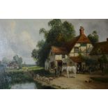 Unknown Artist 'Pub Scene with Horse & Sheep' Oil on canvas, unsigned,