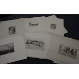 A quantity of 19th & 20th century unframed etchings and lithograph, all with Karlsruhe stamp,