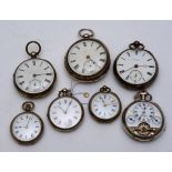 A mixed lot of Victorian silver pocket and fob watches, comprising of four pocket watches,
