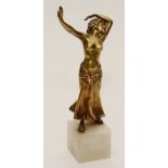 An Art Deco Continental bronze figure of a dancer, signed Fitze, circa 1920, raised on marble base,