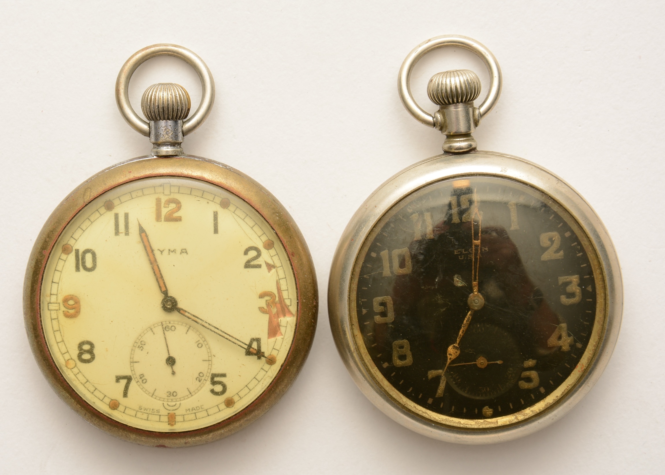 A military open faced pocket watch by Elgin Natl Watch Co, USA, with subsidiary seconds dial, no.