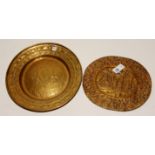 A 17th century oval brass tray, probably German,