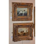 Unknown Artist 'Cattle' & 'Pointer' Pair of prints, in ornate gild frames,