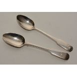 Two Scottish provincial silver fiddle pattern teaspoons, with hallmarks for Dumfries,