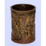 A 19th/20th century Chinese cast bronze brush pot,