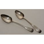 Two Scottish provincial silver teaspoons, with hallmarks for Dundee, one with monogram 'JB' to stem,