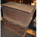 Two Victorian pine boxes, with hinged lids and carry handles, 56cm high x 96cm wide,